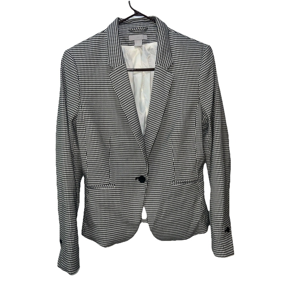 H&M Blazer Womens Houndstooth Blk/white Suit Jacket Classic Workwear Office Sz 8